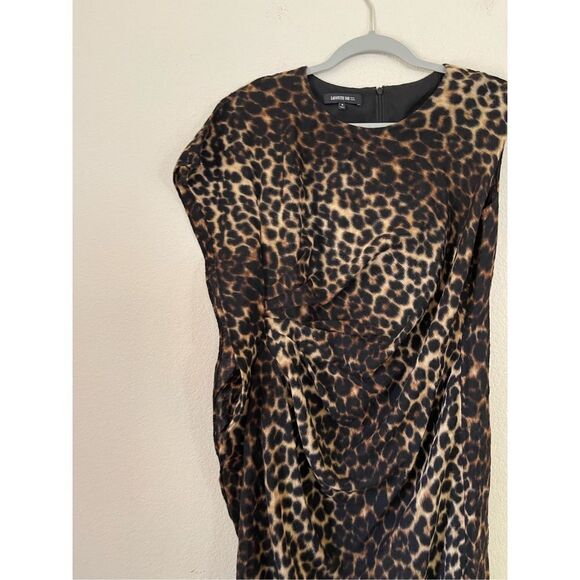 Lafayette 148 Talulah Leopard Print Wool Dress Sz‎ 8 ruffle side - Picture 3 of 9
